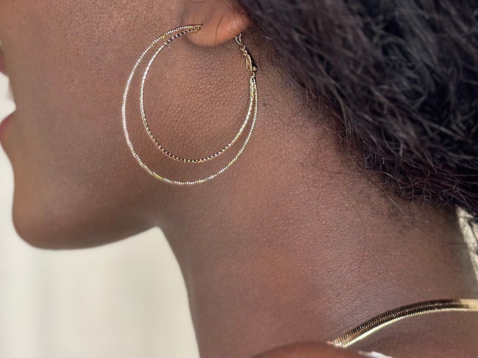 Gold Double Hoop Earrings with Handwritten Note for Women, Custom Message Large Hoop Earrings, Perfect Anniversary Birthday Gift for Wife - 2nd Image