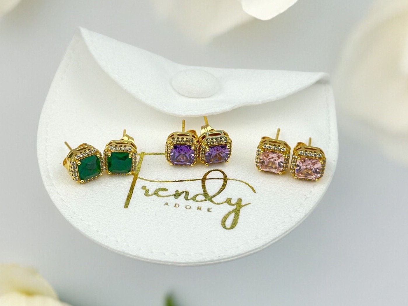 Gold Filled Stud Earring, Emerald Stud, Pink Stud, Purple Stud Earring for Men, Teens, Girl, & Women, Nontarnish Jewelry Gift for Girlfriend