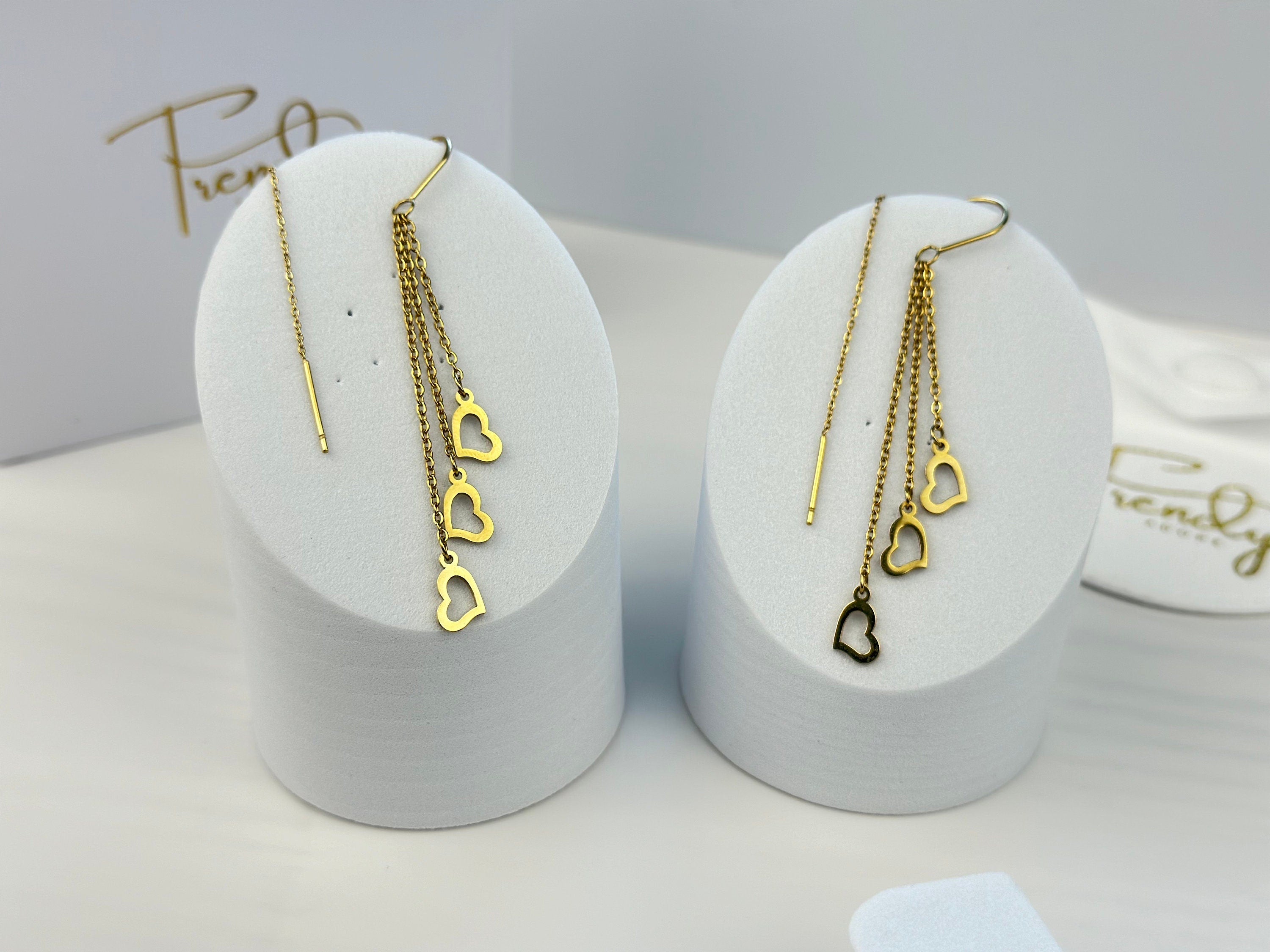 Trendy Gold Threader Dangle Earrings, Heart Chain Earrings for Ladies Women Perfect Earrings for Event Statement Earrings Datenight Jewelry - 2nd Image