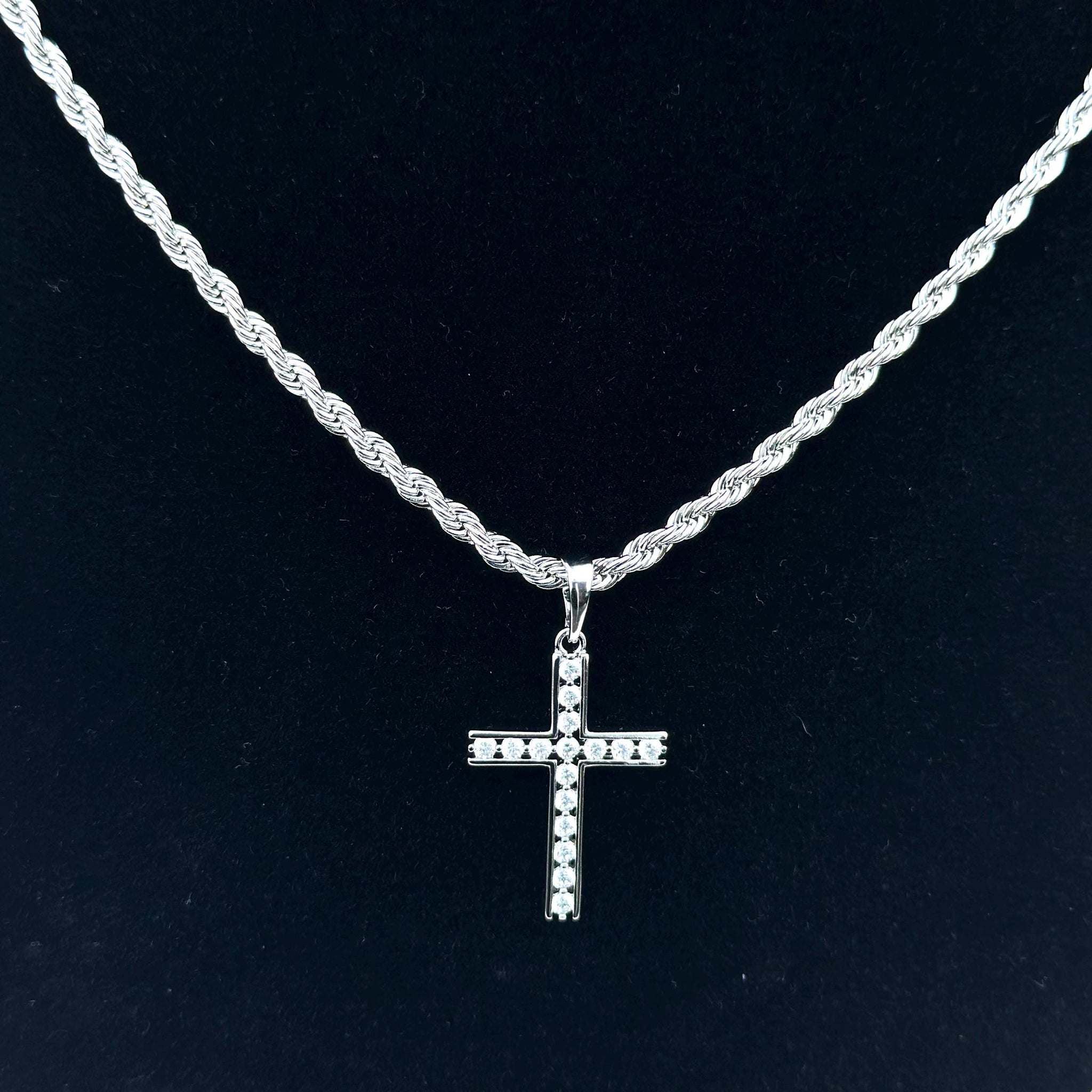 Silver Cross Necklace Pendant for Men with Handwritten note, Diamond Cross Pendant Chain, Perfect Birthday Jewelry Gift Idea for Boyfriend