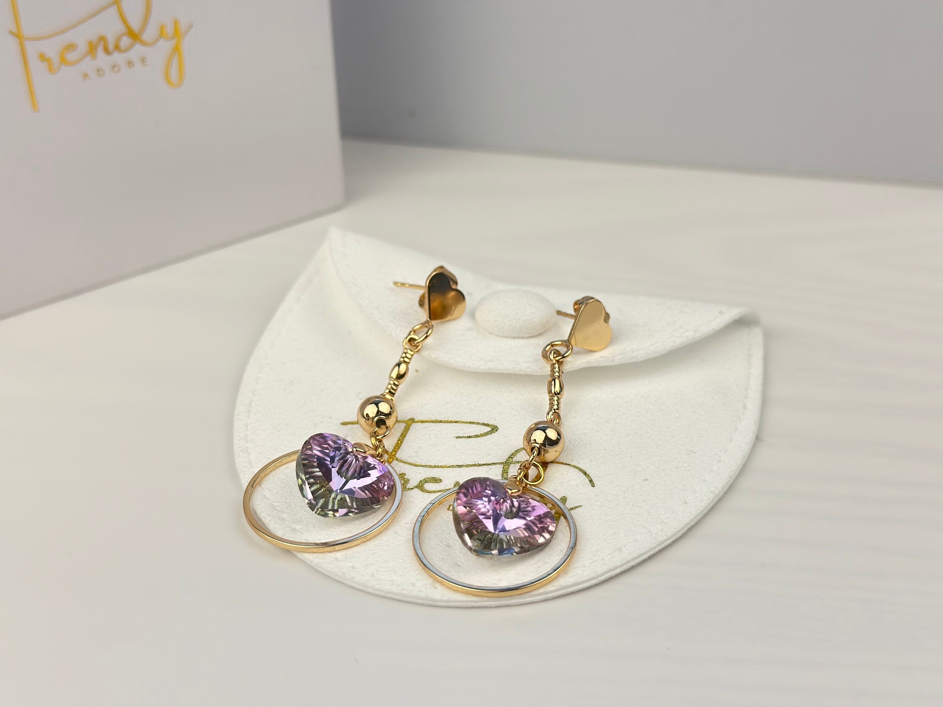 Elegant Long Dangle Purple Earrings Boho Statement Earrings for women Purple Gold Earring Fashion heart shaped Earrings Jewelry Gift For Her - 2nd Image