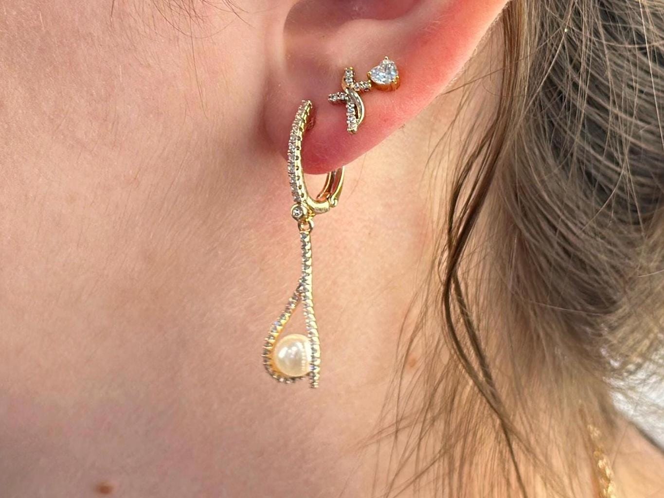 Gold Filled Pearl Dangle Earrings for Sensitive Ears, Personalized Gift for Bridesmaids, Unique Jewelry Gift for Girlfriends, Wife & Spouse - 2nd Image