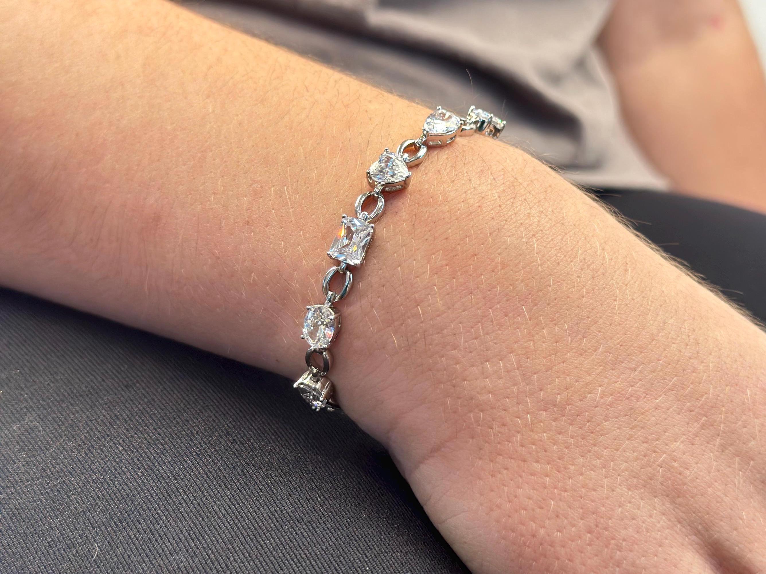 Sterling Silver Geometry Bracelet Heart Summer Girlfriend Chain Bracelet for Women Chunky Round Bangle Anniversary Birthday gift for her