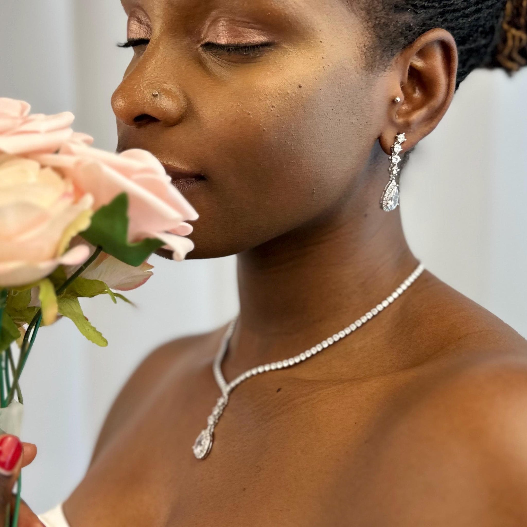 Dainty Teardrop Bridal Jewelry Set Silver Necklace for Brides Jewelry Silver Set Bridesmaids Jewelry wedding Jewelry Set Silver Jewelry Set