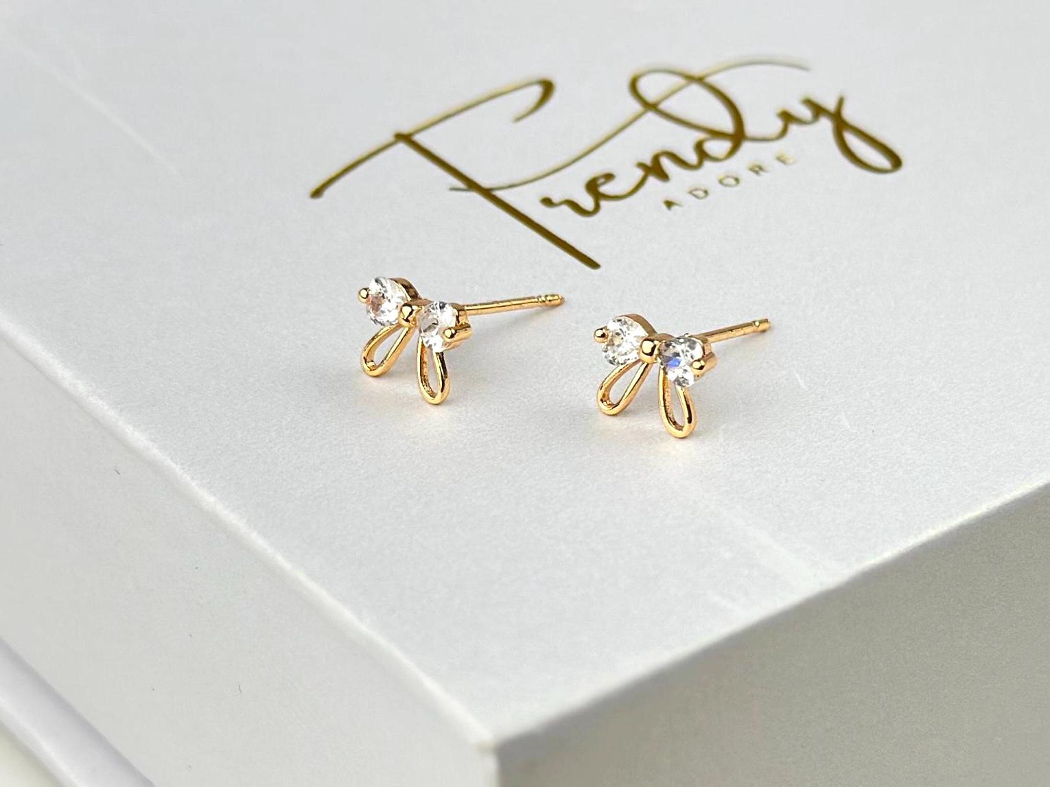 Tiny Gold Filled Bow Stud Earring with CZ crystal for Teens, Minimalist Earring for Women, Jewelry Gift for Goddaughter, Gift for Girlfriend - 2nd Image