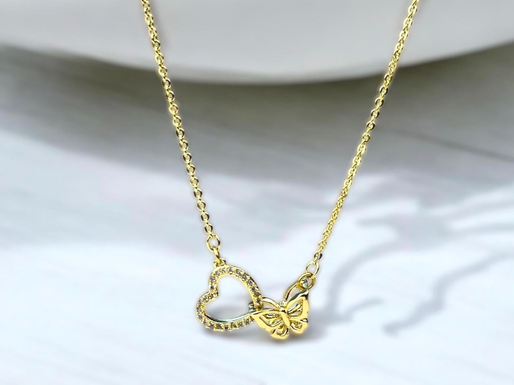 Unique Necklace with Heart Butterfly Charm Pendant, Gold Filled Chain Necklace, Personalized gift, handwritten note, Birthday Gift for Her