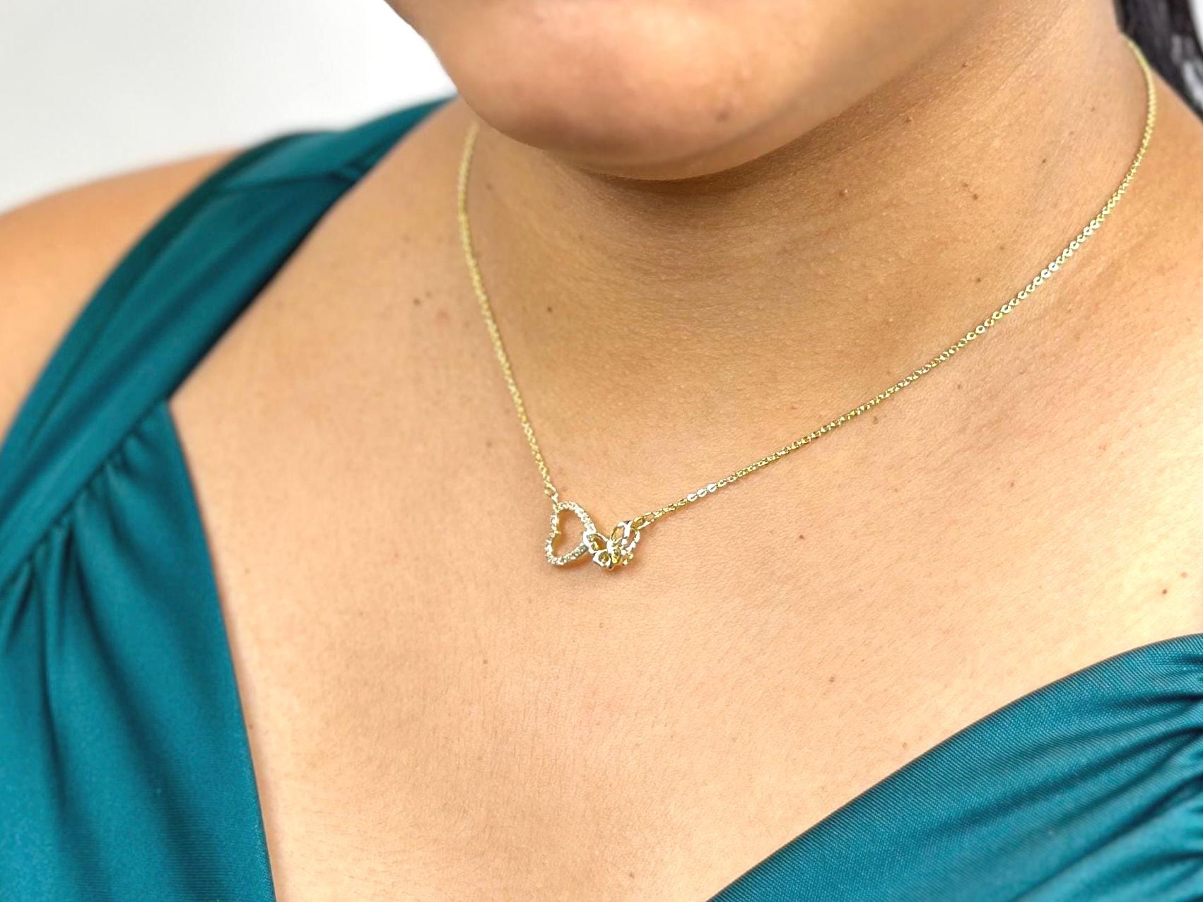 Unique Necklace with Heart Butterfly Charm Pendant, Gold Filled Chain Necklace, Personalized gift, handwritten note, Birthday Gift for Her - 2nd Image