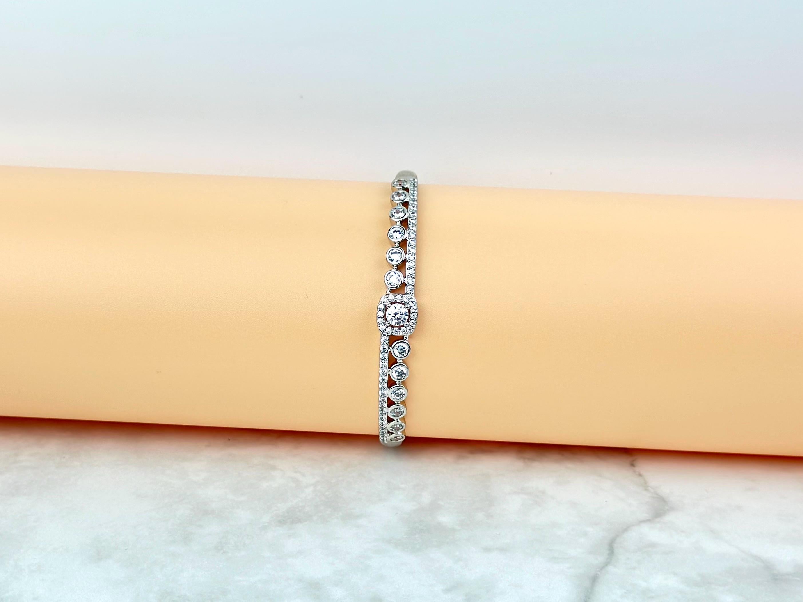 Sparkling Silver Bracelet, Stackable Hinge Bangle, Diamond Charm Costume, Statement Jewelry for Women Personalized Anniversary Birthday Gift - 2nd Image