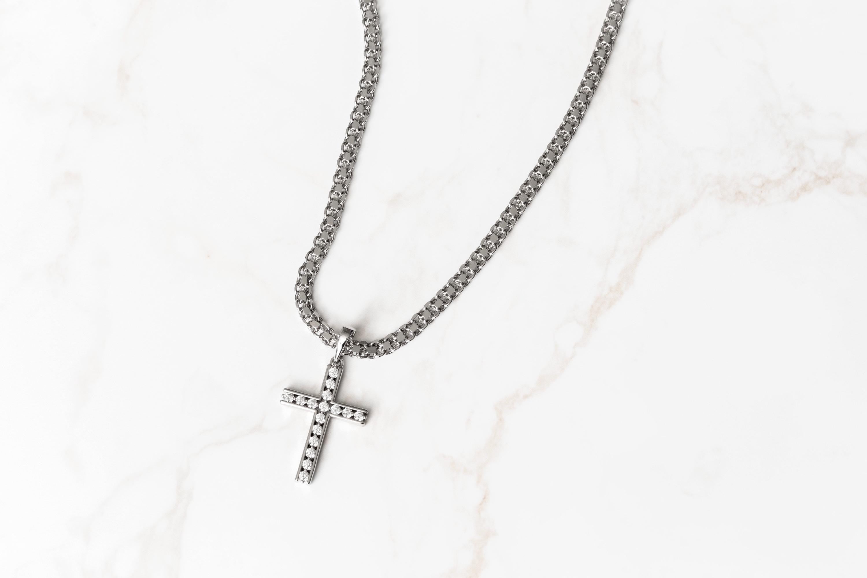 Silver Cross Necklace Pendant for Men with Handwritten note, Diamond Cross Pendant Chain, Perfect Birthday Jewelry Gift Idea for Boyfriend - 2nd Image