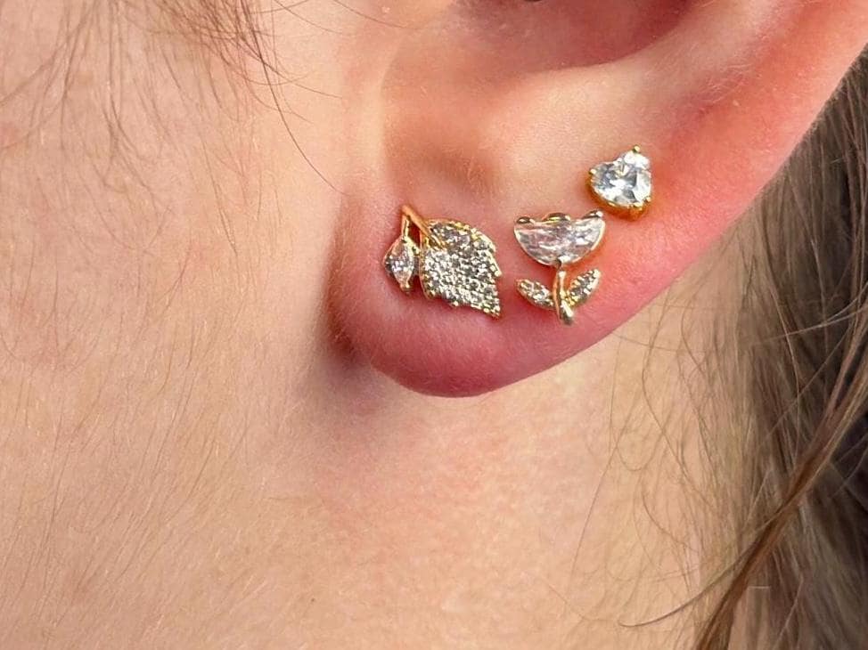 Dainty Leaf Stud Earring with CZ Diamond for Teen, Minimalist Earring for Women, Jewelry Gift for daughter, Gift for Girlfriend & Spouse - 2nd Image