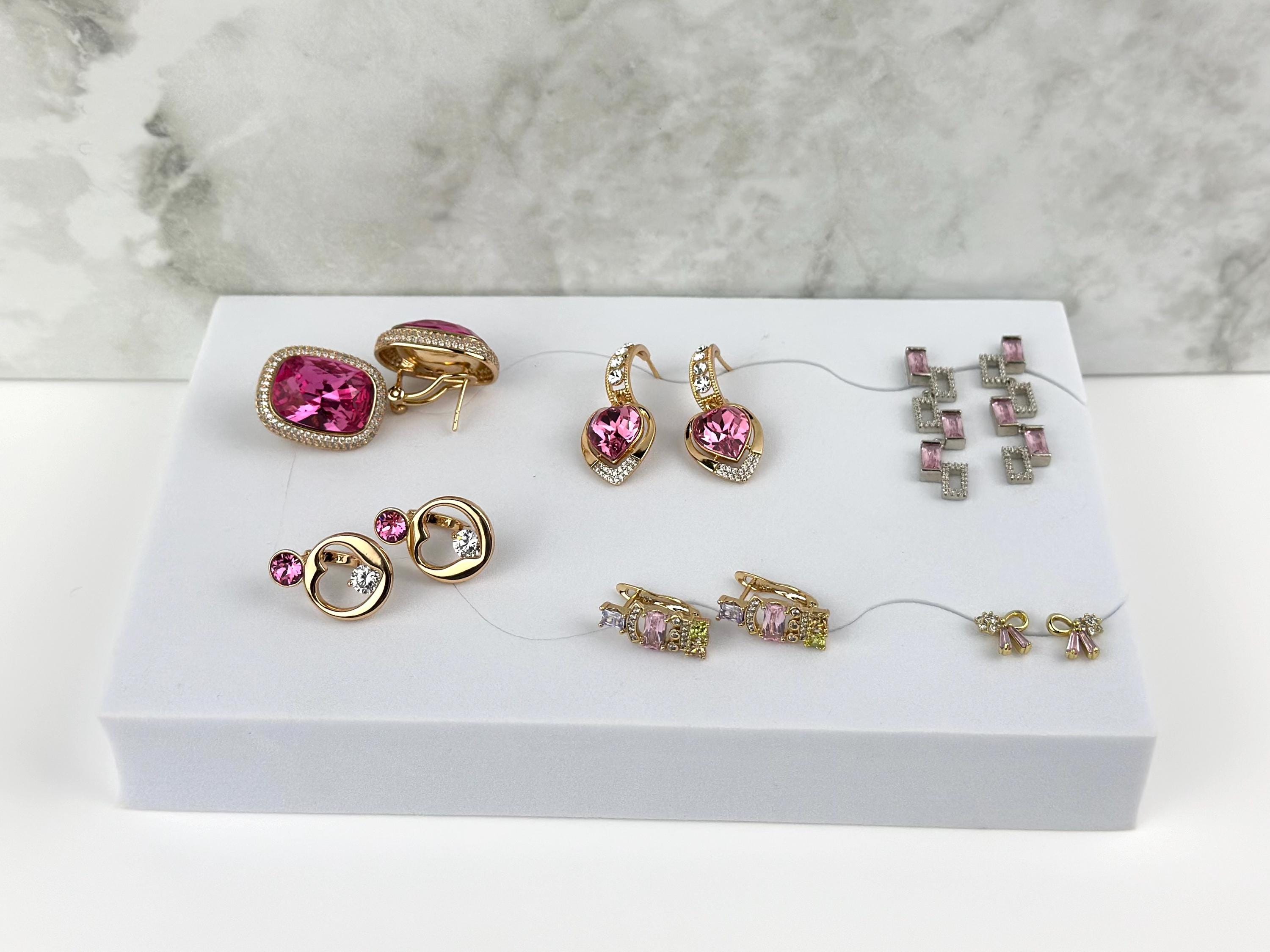 6 Piece Pink Earring Set with Handwritten Note for Women, Dangle Hoop & Stud Earring with Custom Message Gift for Girlfriend, Christmas Gift