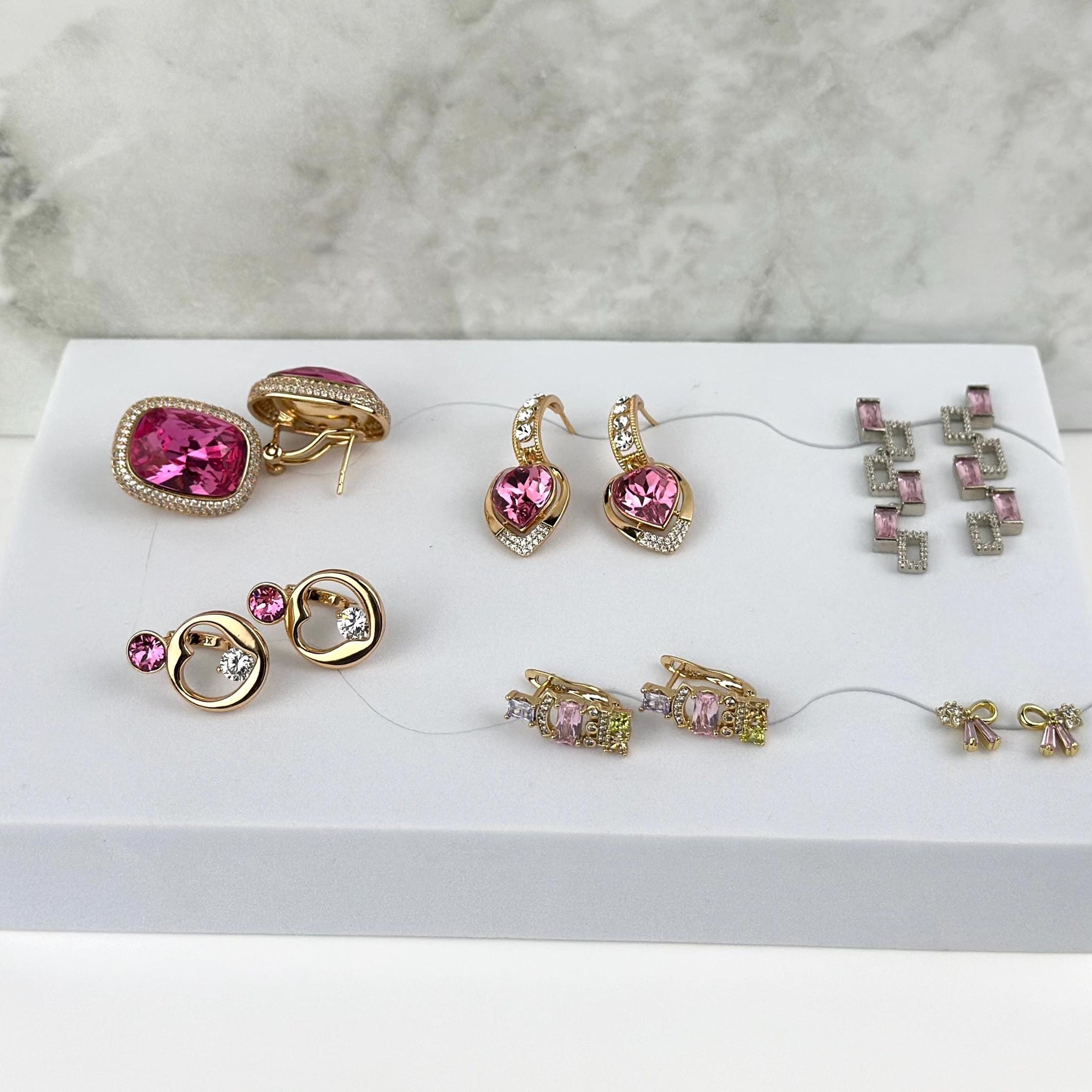 6 Piece Pink Earring Set with Handwritten Note for Women, Dangle Hoop & Stud Earring with Custom Message Gift for Girlfriend, Christmas Gift