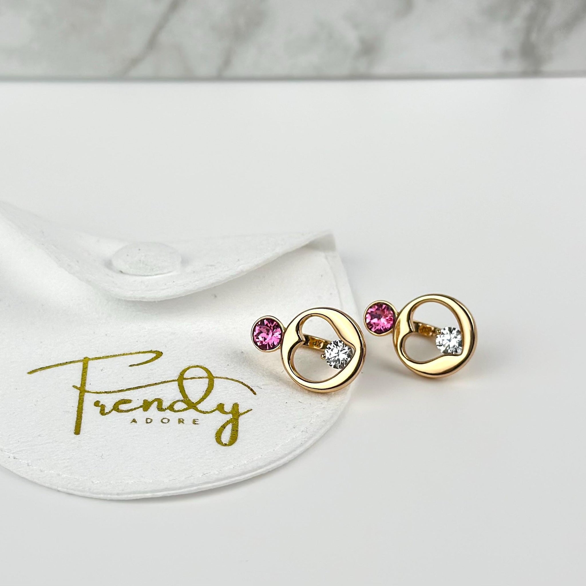 Cute Gold Earring with Pink or Clear Crystal, Personalized Jewelry Gift for Spouse, Earring for Girl & Women, Unique Birthday Gift for Her