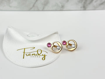 Cute Gold Earring with Pink or Clear Crystal, Personalized Jewelry Gift for Spouse, Earring for Girl & Women, Unique Birthday Gift for Her