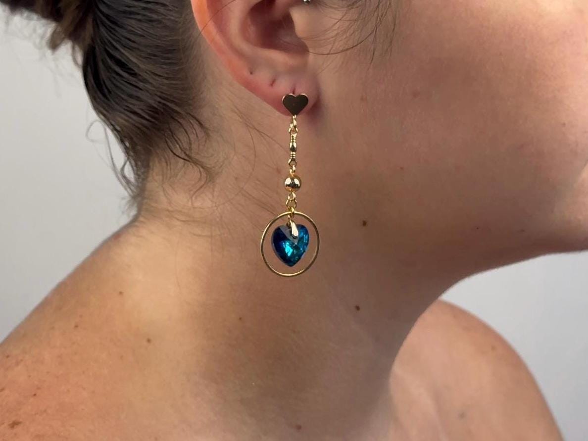 Elegant Long Dangle Blue Earrings Boho Statement Earrings for Women Ladies Gold Earring Fashion heart shaped Earrings Jewelry Gift For Her