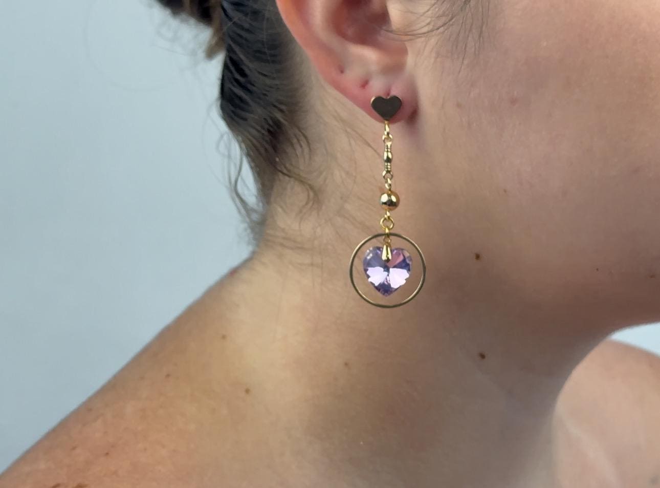 Elegant Long Dangle Purple Earrings Boho Statement Earrings for women Purple Gold Earring Fashion heart shaped Earrings Jewelry Gift For Her