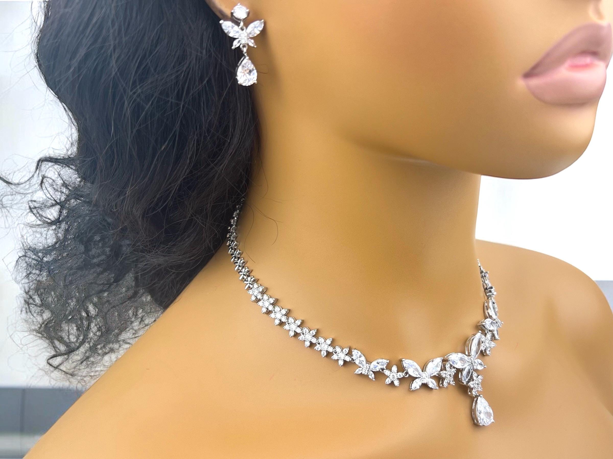 Beautiful Bridal Jewelry Set for Brides, Elegant Sterling Silver Necklace and Earring Set, Statement Necklace, Wedding Jewelry Gift for Her - 2nd Image