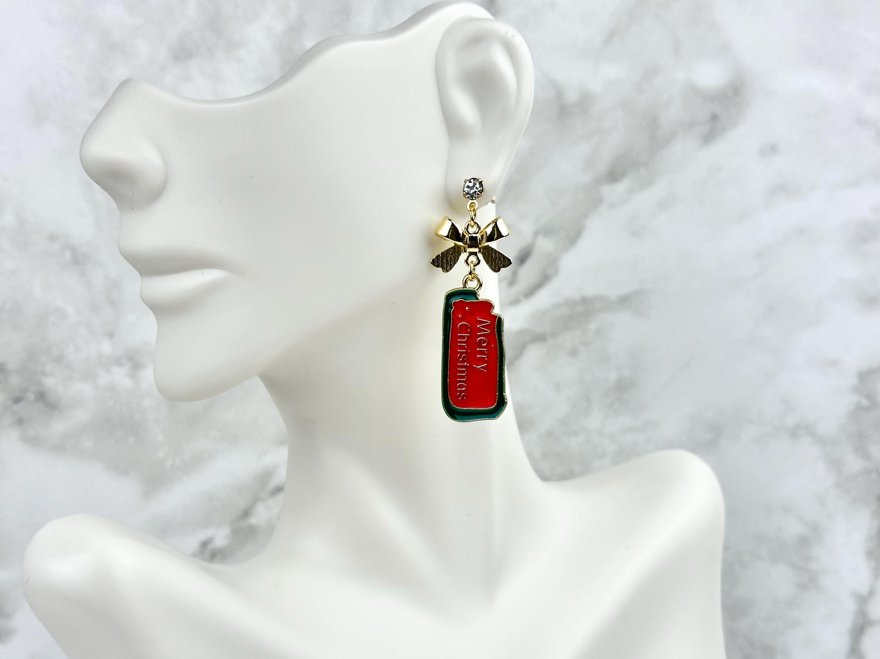 Merry Christmas Earrings, Christmas Gift, Christmas Tree Dangle Earrings, Holiday Party, Stocking Stuffers, Christmas jewelry Gift for Her - 2nd Image