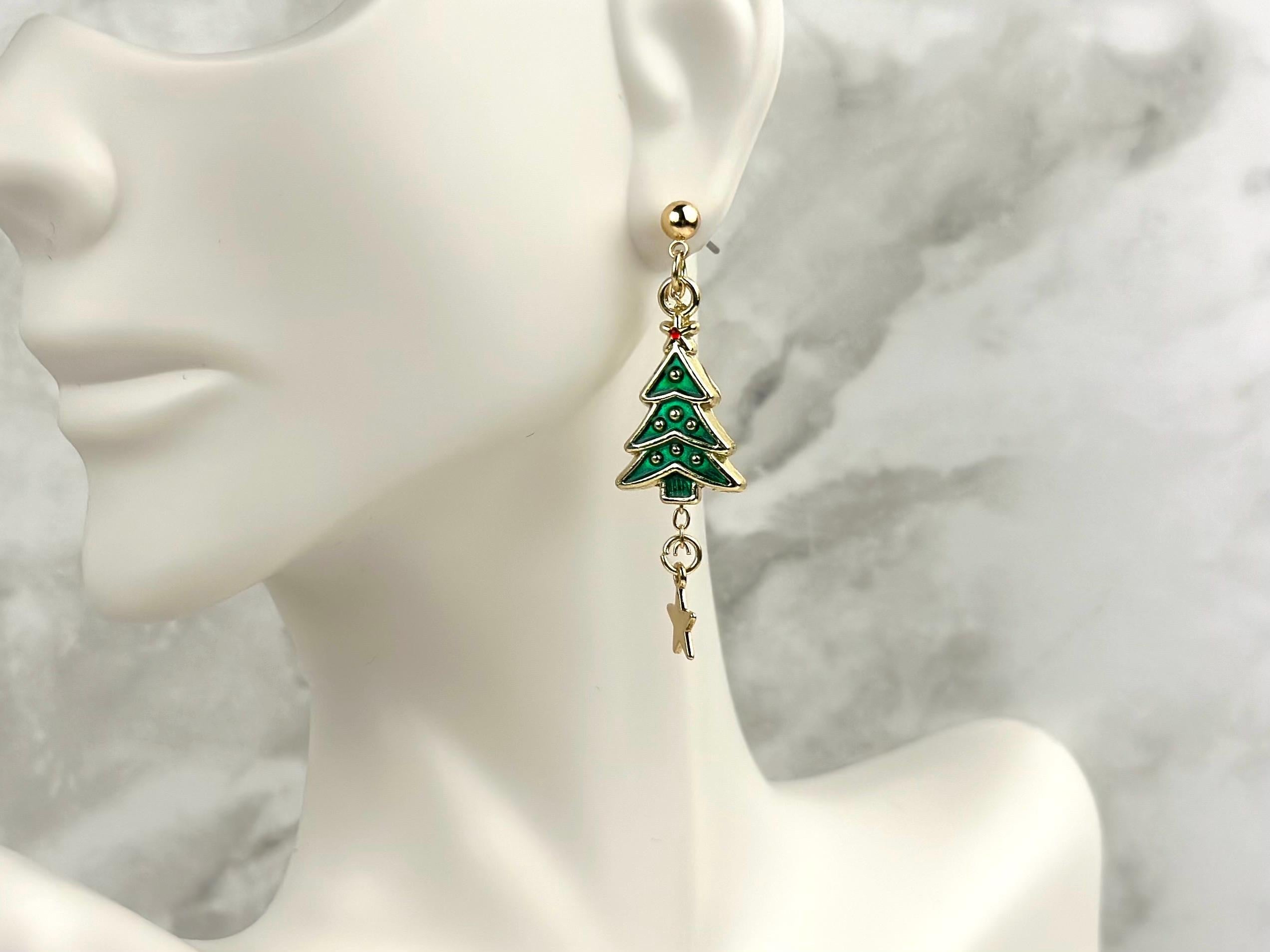 Christmas Earrings, Christmas Gift, Christmas Tree Festive Dangle Earrings, Holiday Party, Stocking Stuffers, Christmas jewelry Gift for Her - 2nd Image