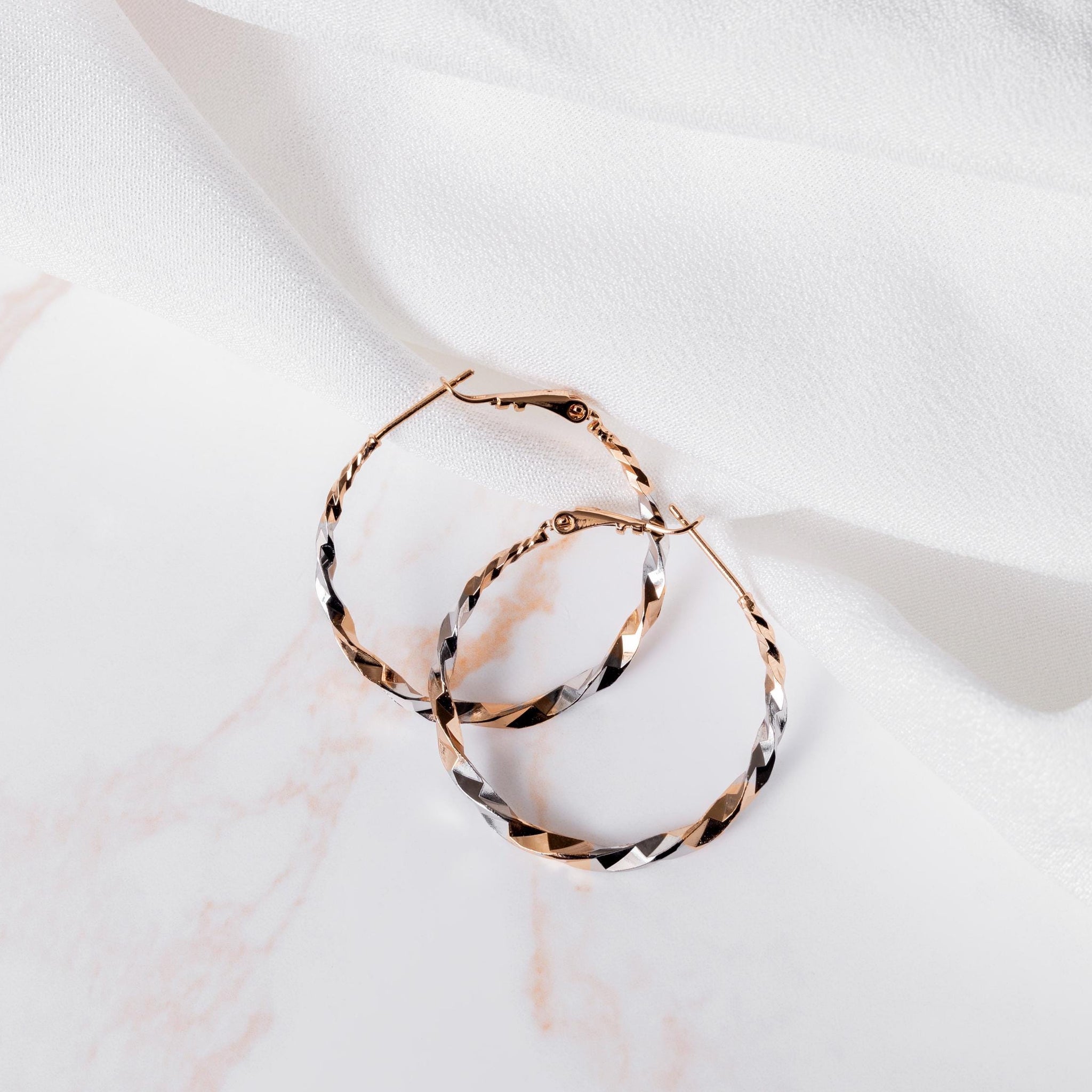 Two Tone Silver & Rose Gold hoop Earrings, Personalized Handwritten Message, Statement Hoop Jewelry for Women, Custom Jewelry Gift for Her