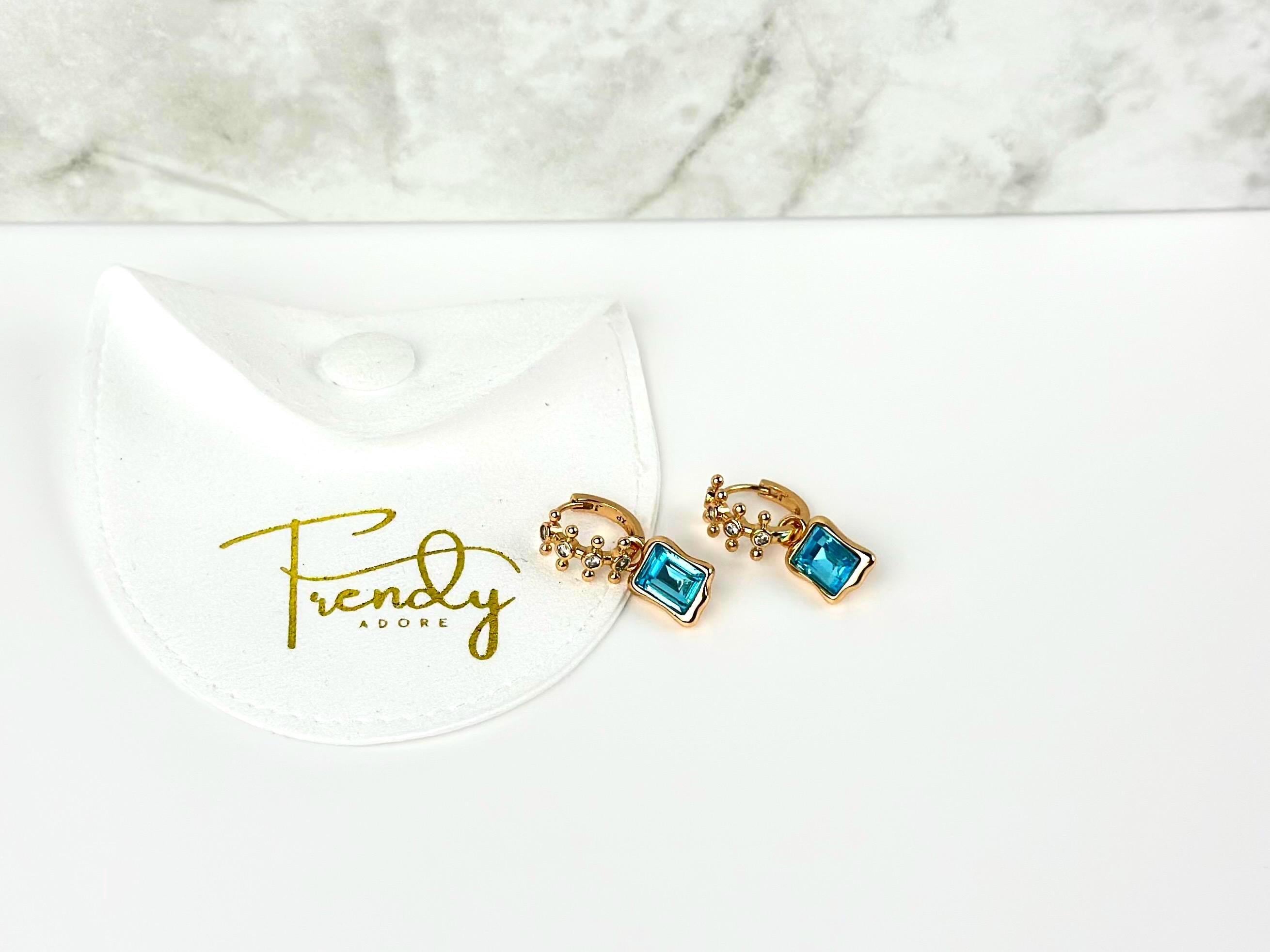 Turquoise Blue Huggie Hoop Dangle Earring, Dinner Gold Earring for Sensitive Ears with CZ Crystals, Waterproof Earring, Jewelry Gift for Her - 2nd Image