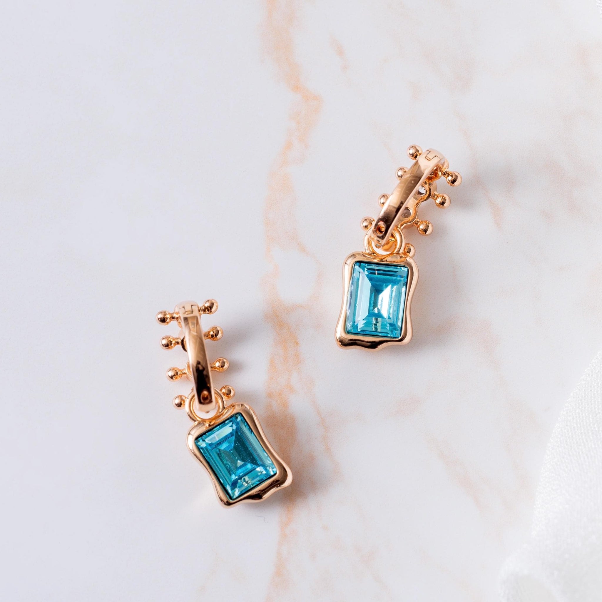 Turquoise Blue Huggie Hoop Dangle Earring, Dinner Gold Earring for Sensitive Ears with CZ Crystals, Waterproof Earring, Jewelry Gift for Her