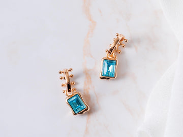 Turquoise Blue Huggie Hoop Dangle Earring, Dinner Gold Earring for Sensitive Ears with CZ Crystals, Waterproof Earring, Jewelry Gift for Her