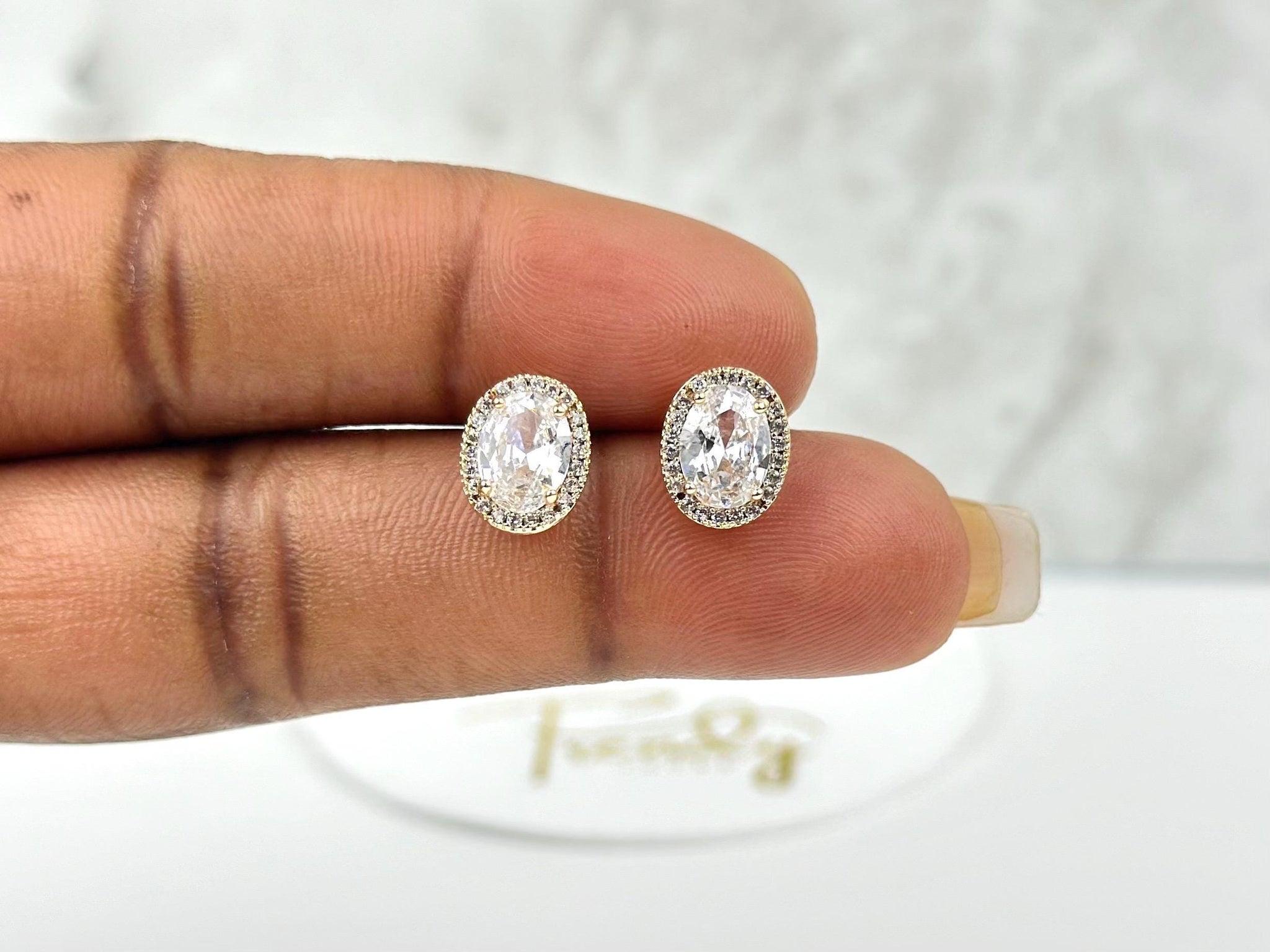 Gold Filled Oval Stud Earring with CZ Diamond for Teen, Minimalist Earring for Men, Women, Jewelry Gift for Goddaughter, Gift for Girlfriend